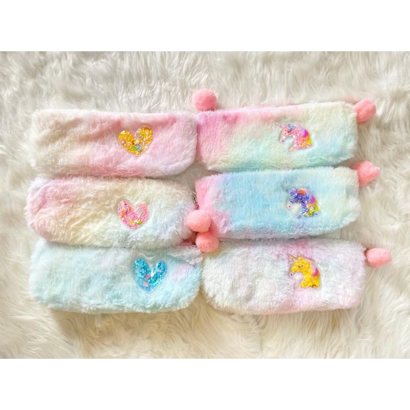 

Tempat pencil case bulu seleting/Dompet alat tulis unicorn,love 6664