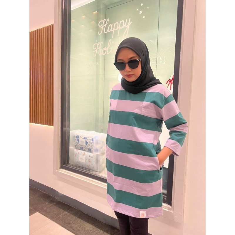 Tunik Kaos Basic Salur Atasan Wanita Model Terbaru Bahan Katun Import