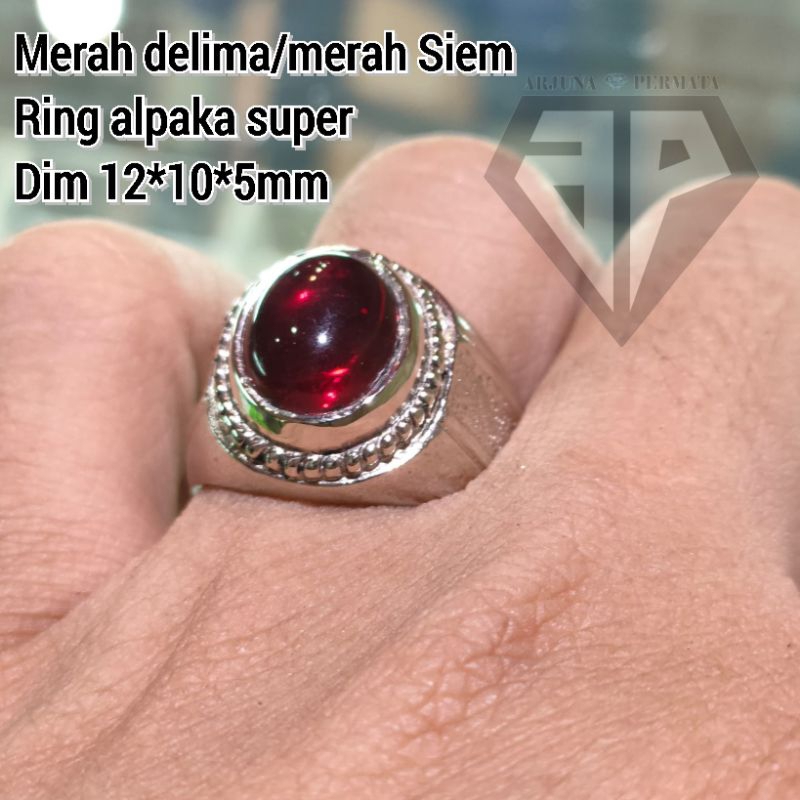 CINCIN BATU MERAH SIEM/MERAH DELIMA RING ALPAKA SUPER
