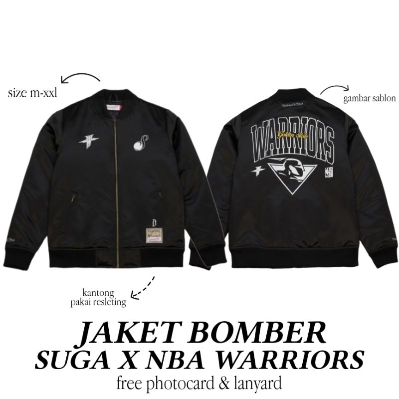 JAKET BOMBER SUGA x NBA WARRIORS - FREE PHOTOCARD - LANYARD - SIZE M-XXL