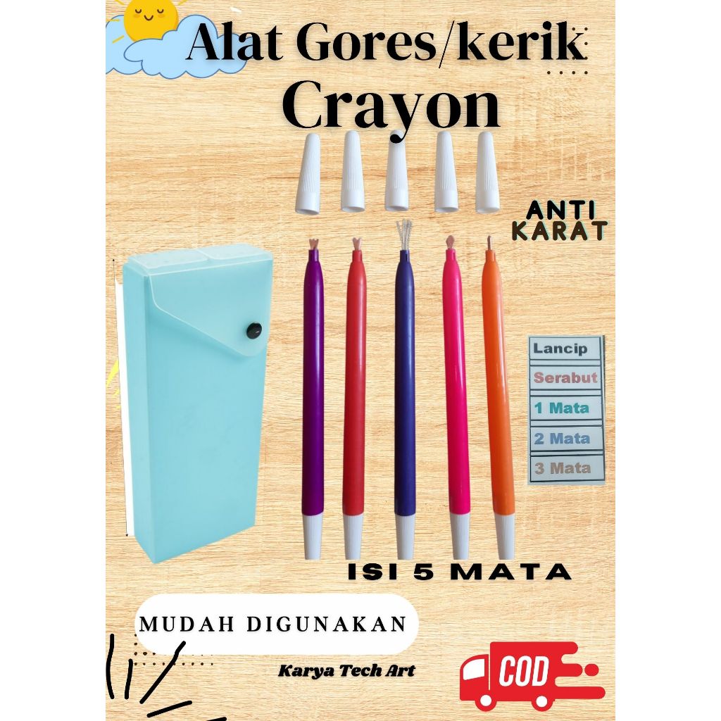 

ALAT GORES/KERIK CRAYON BONUS TEMPAT PENYIMPANAN JOYKO (Gagang plastik)