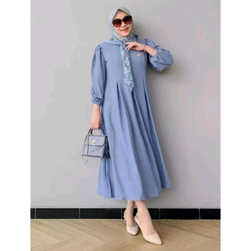 Aulia Midi Dress Gamis Wanita terbaru bahan crinkle airflow