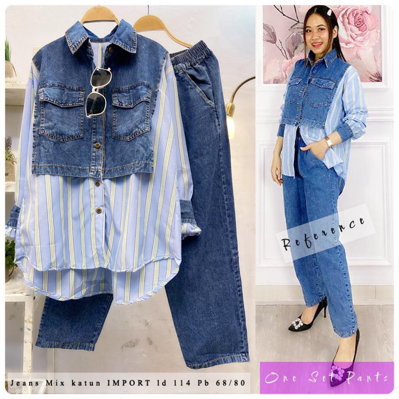 One set jeans washed mix katun