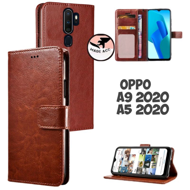 OPPO A9 2020 / A5 2020 casing dompet flip cover leather case kulit premium