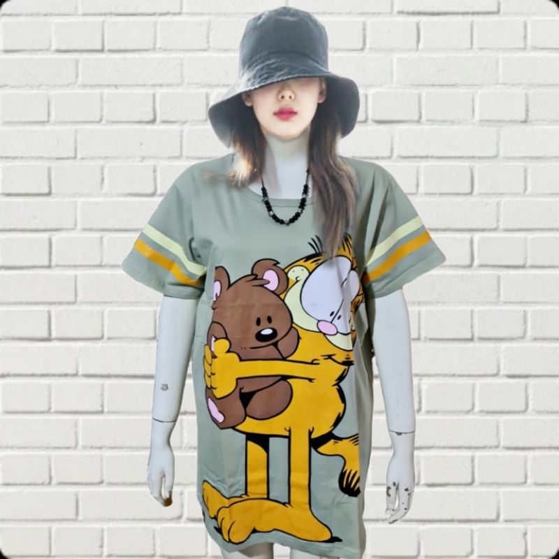Kaos Oversize Wanita Jumbo Lengan Pendek Motif Kartun LD 120 Bahan Combed