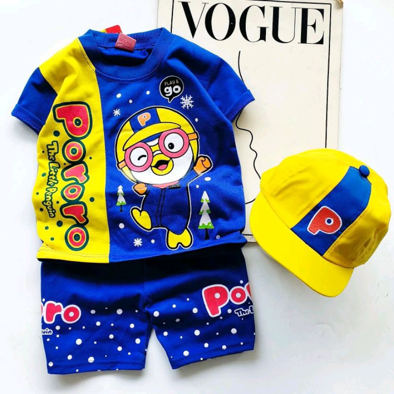 BAJU ANAK PORORO ANAK COWOK CEWEK ADA TOPI UNTUK UMUR 1-10 TAHUN