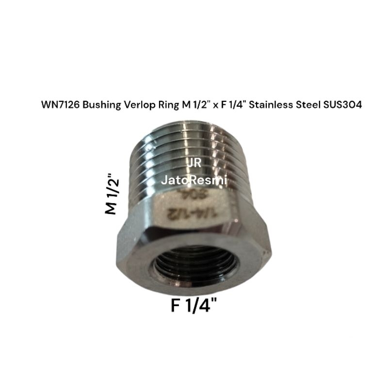 WN7126 Bushing Verlop Ring M 1/2" x F 1/4" Stainless Steel SUS304
