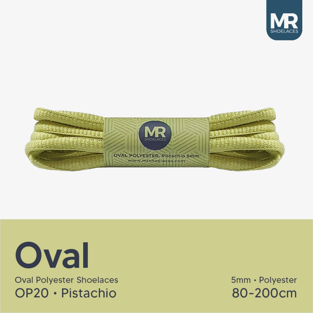 MR Shoelaces OP20 Pistachio (Hijau) Tali Sepatu Polyester Oval 5mm - Panjang Tali 80cm 90cm 100cm 12