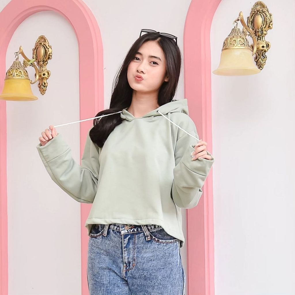 Sweater Hoodie Crop Wanita Polos Premium