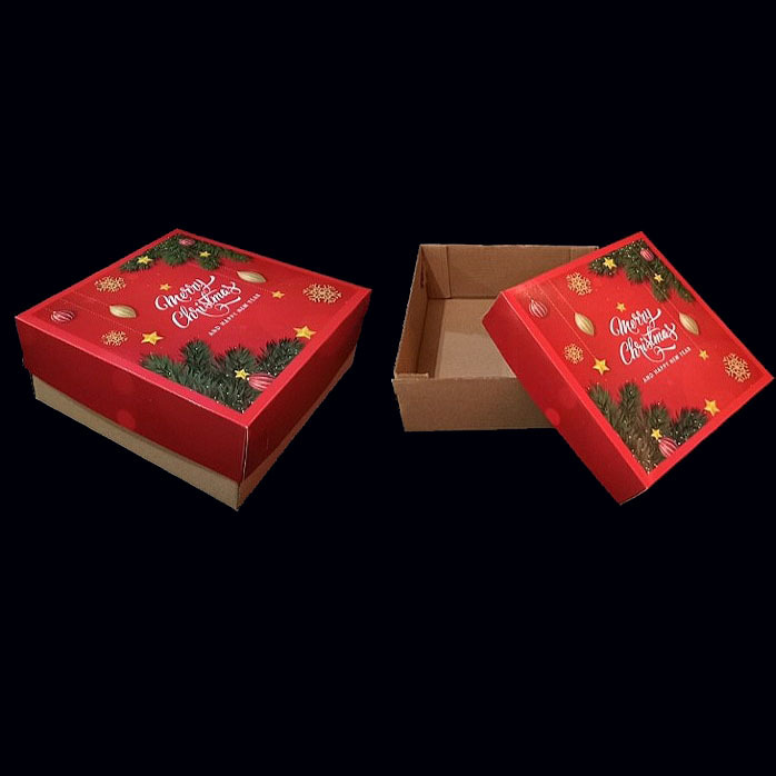 

(5 pcs) kardus eflute tutup motif natal dus kue bolu box chiffon cake kotak kemasan packaging hampers christmas xmas ukuran 25x25x10cm