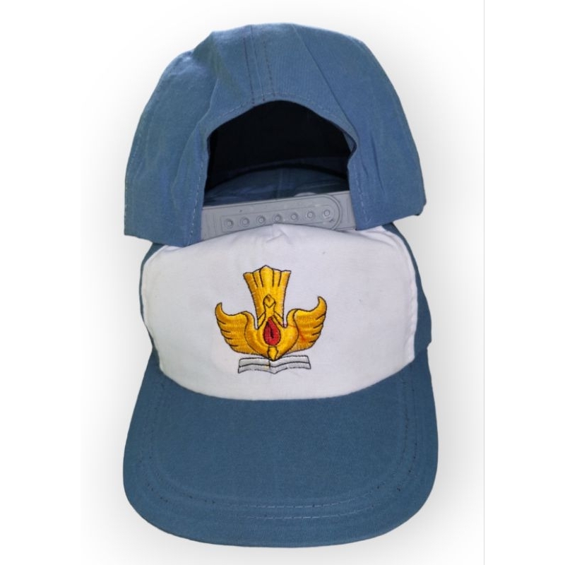 TOPI SMA ABU PUTIH logo tuturi bordir