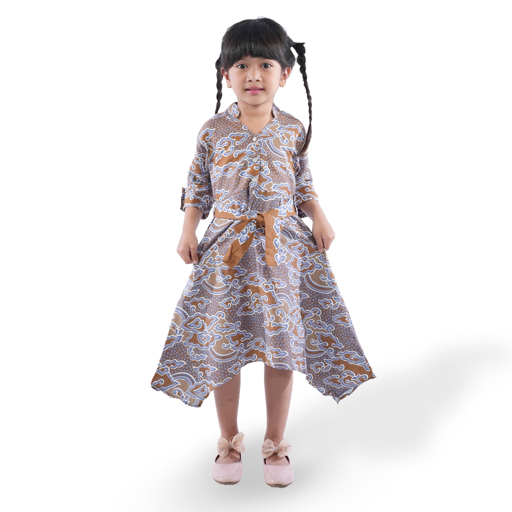 BATIK TRUSMI Dress Batik Anak Perempuan Motif Mega Mendung Senja Coklat MOP