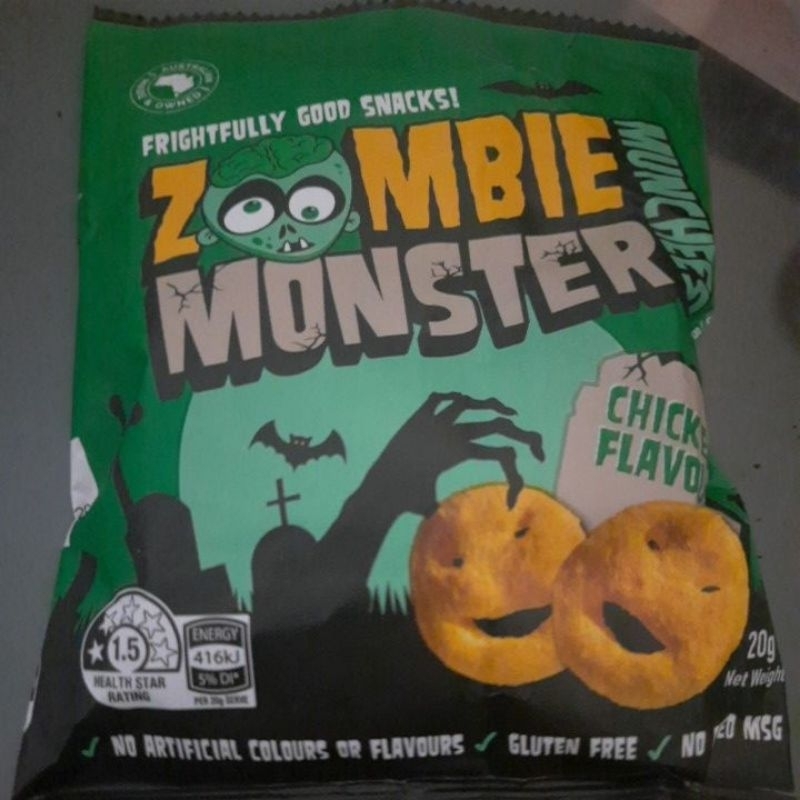 

Australia Snack Halloween Munchies Zombie Monster Snack Chicken Flavour Snek Gluten Free No MSG