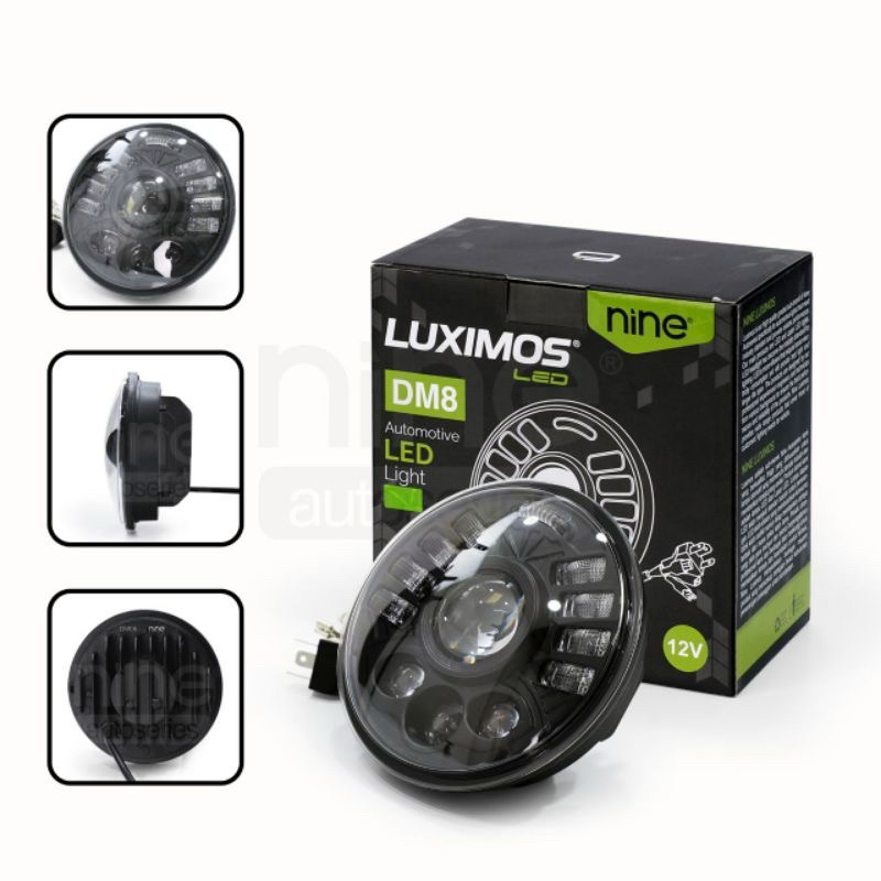 NINE LUXIMOS LED LAMPU UTAMA DAYMAKER BILED DM8 5,6 INCH DRL WHITE SEIN KUNING HI-LO CAHAYA UTAMA PU