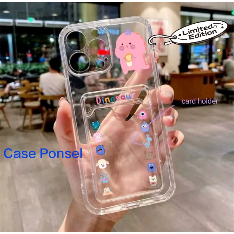Case Vivo Motif Dino Card Holder Transparan / Casing Ponsel Bening VIVO/ REDMI/ REALME / Y20/Y12S/Y2