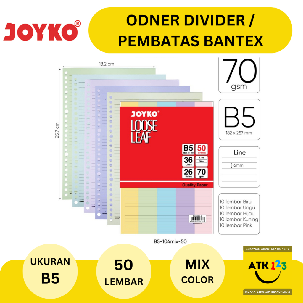 

Loose Leaf Color Isi Kertas File Binder Warna Joyko B5 - 104MIX 50 lbr