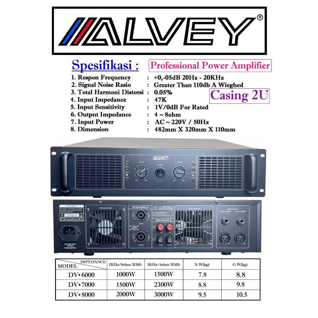 ALVEY DV-6000 POWER RUMAHAN 1000 WATT POWER AMPLIFIER AB CLASS