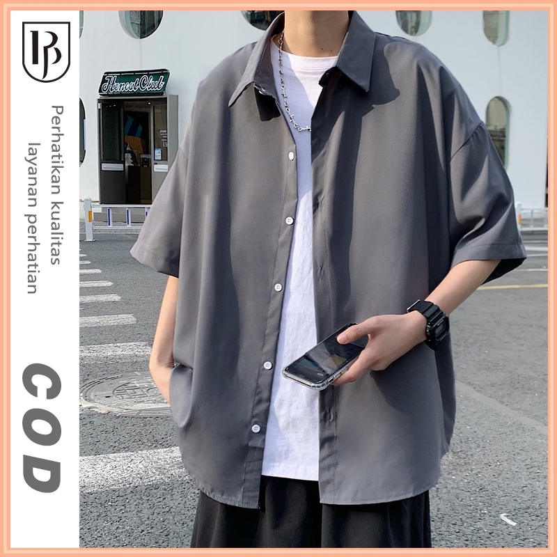 kemeja pria lengan pendek kasual cowok korea kemeja pria jumbo kemeja sifon kemeja polos kemeja impo