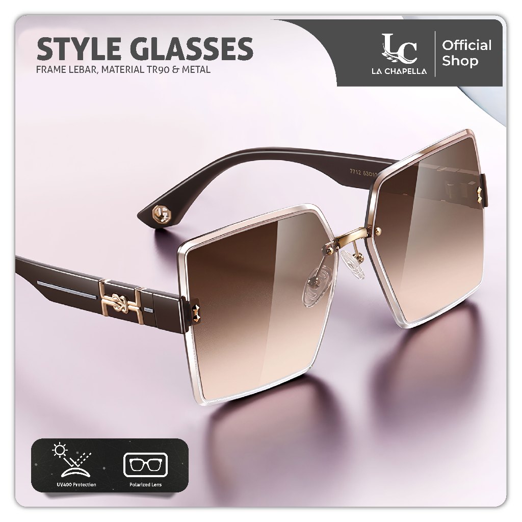 La Chapella Kacamata Hitam Sunglasses Kotak TR 90 + Metal Kekinian Terbaru UV 400 Polarized Korea Untuk Wanita 7712