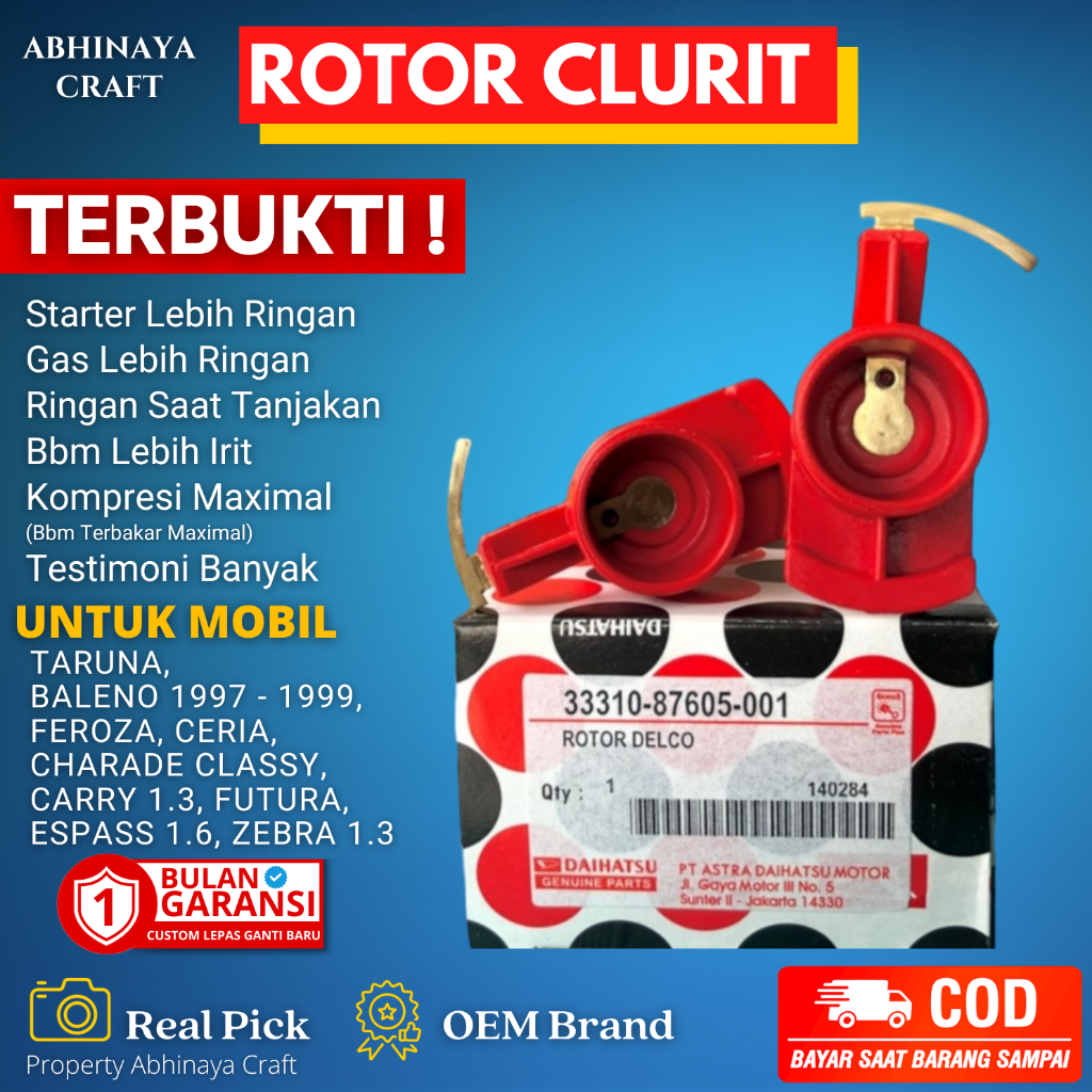 ROTOR CLURIT/ROTOR PACUL CARRY 1.3 FUTURA, ESPASS 1.6, ZEBRA 1.3 ROTOR DELCO ROTOR CUSTOM ROTOR RAPI