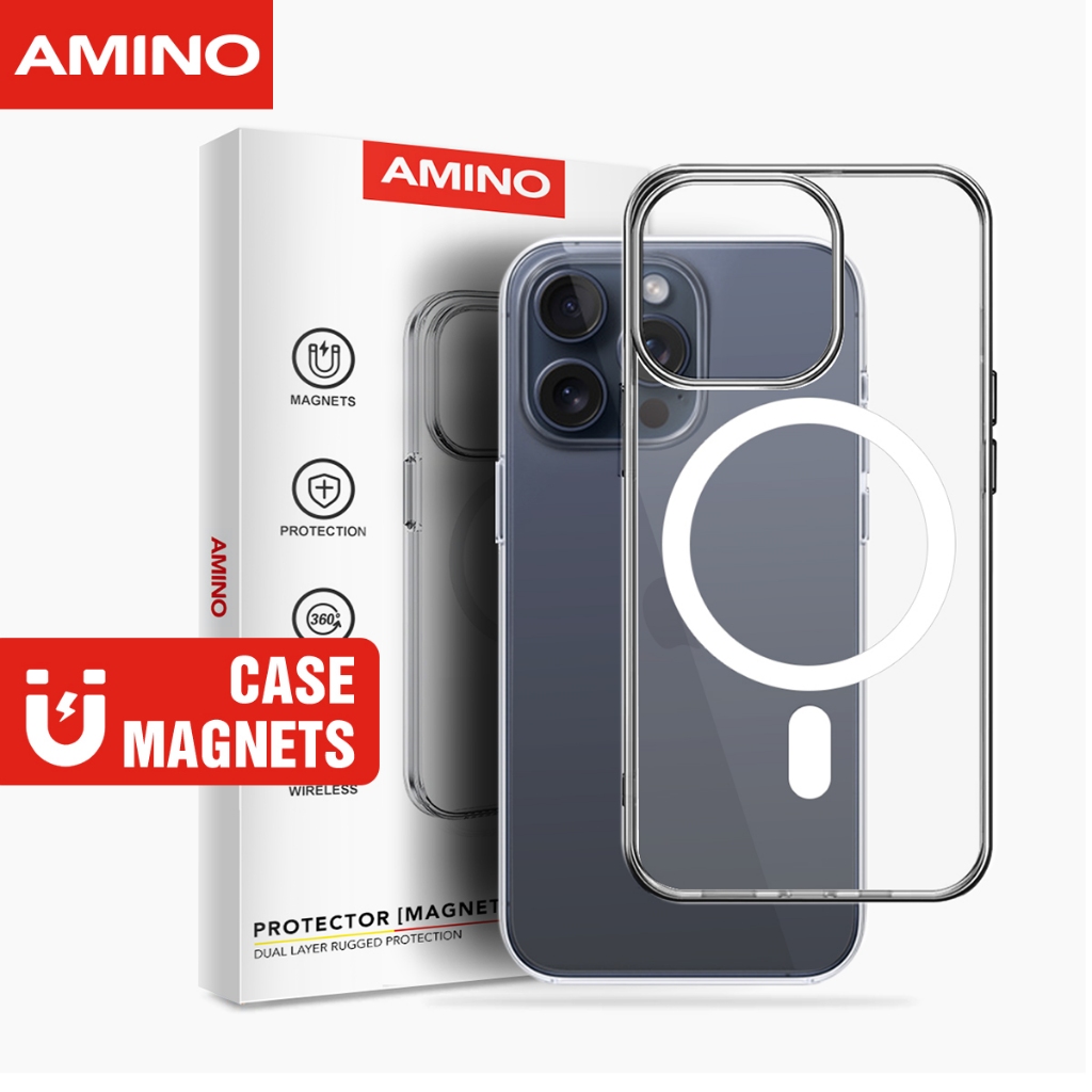 AMINO Magnetic Case Untuk Iphone 15 15 Pro 15 Plus 15 Pro Max Clear Hybrid Bumper Casing / Magnetik 