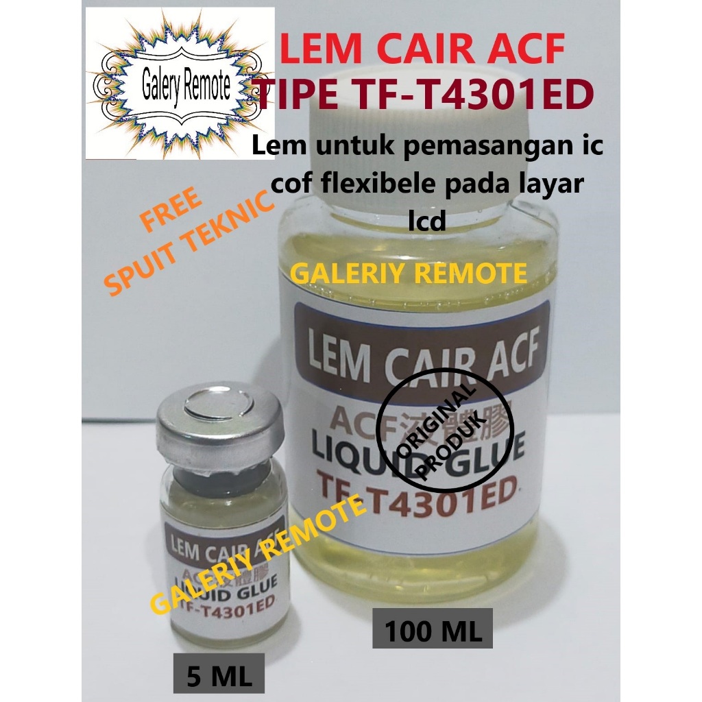 

Lem ACF CAIR TF-F430 Ukur1an botol 5ML untuk pemasangan Cof lcd / Cof Tcon / lem cof / perekat kabel flexibel pada tv led monitor hp tabled