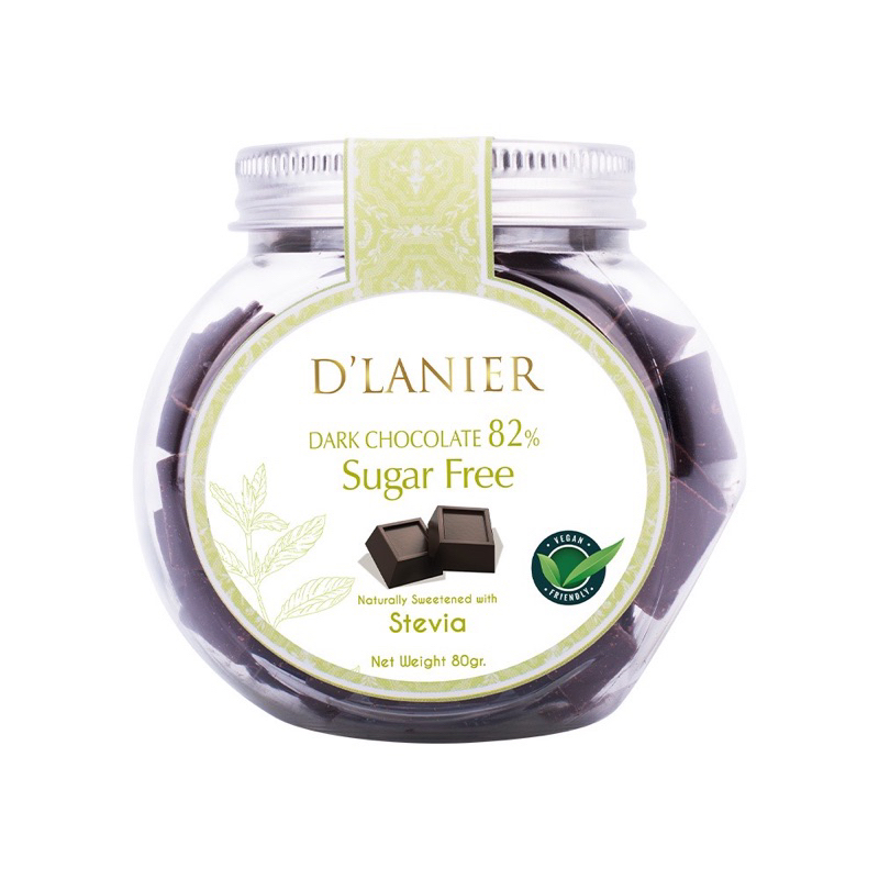 

D'Lanier Sugar Free Dark Chocolate 82% with Naturally sweetened from Stevia - 80 gr