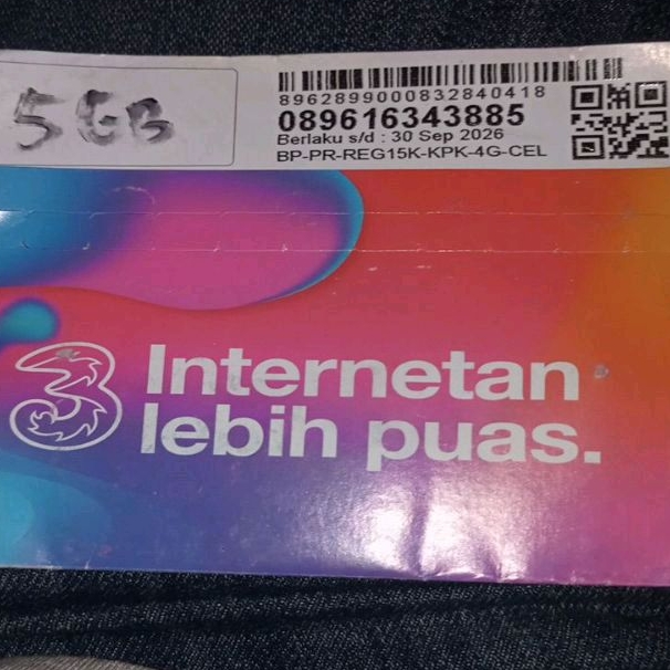 KARTU PERDANA TRI  (5 GB Nasional + 1,5 GB Lokal) ON SUDAH AKTIF TANPA REGISTRASI