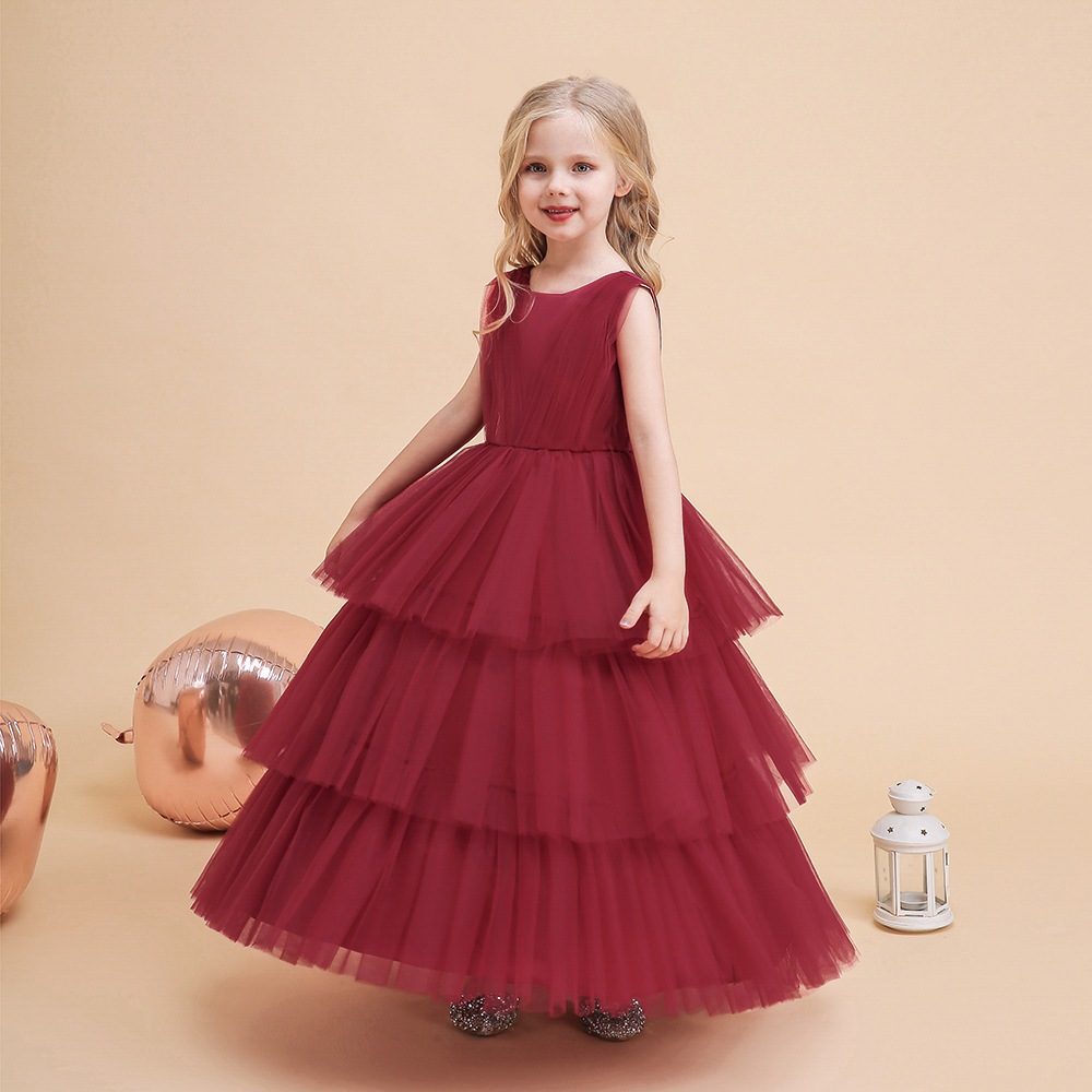 Gaun anak Cewek Import Full Tile Mewah dan Elegant Warna Putih Pink dan Merah Size Jumbo Rok Tutu