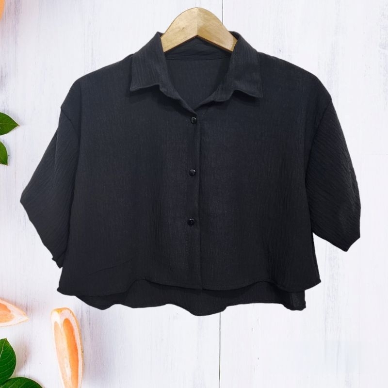 Kemeja Crop Cringkle Atasan Wanita Crop Top Jumbo Ld120 Crop Rompi Lengan Pendek&Lengan Panjang