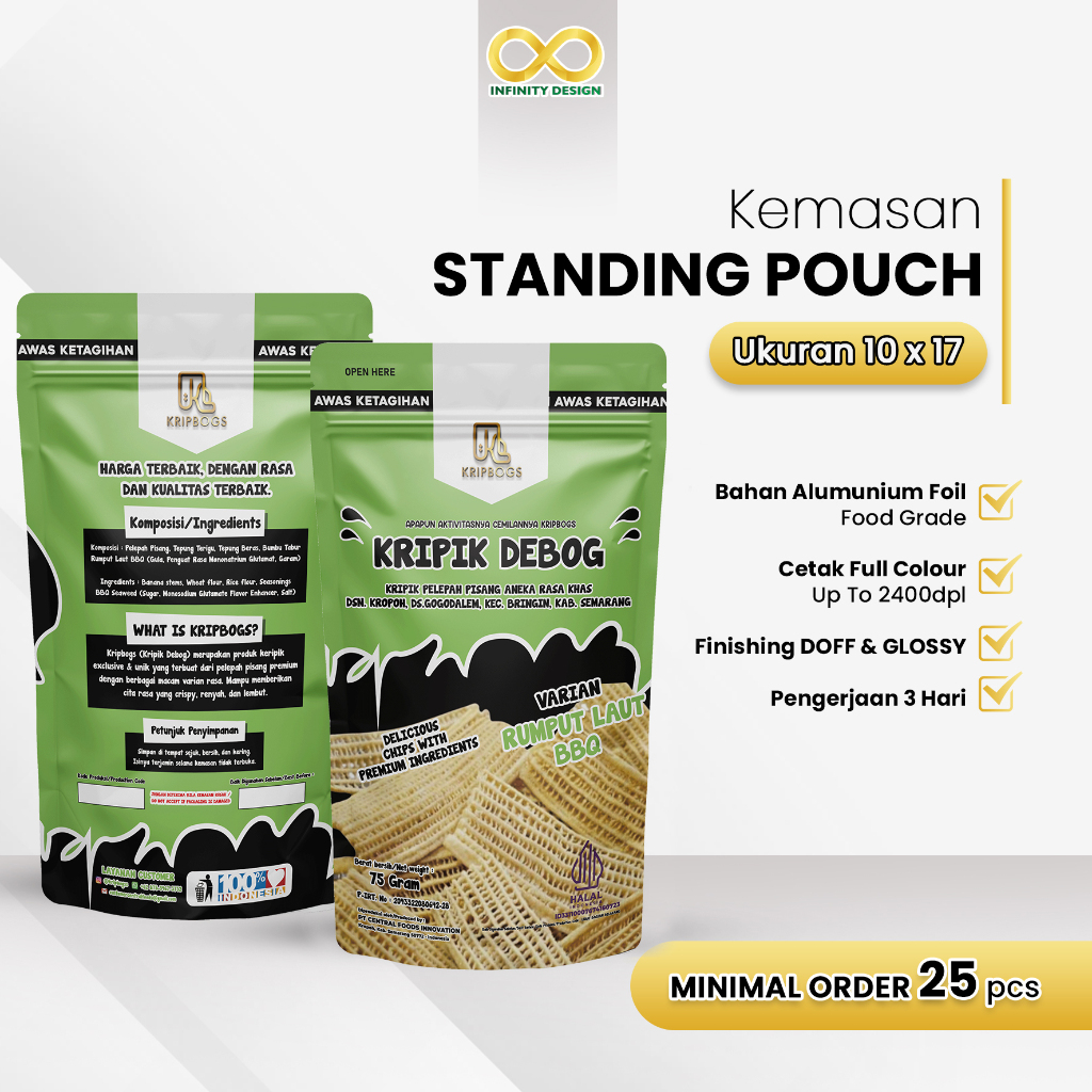 Infiniti Design - Cetak Kemasan Standing Pouch Ukuran 10x17 Untuk Kemasan Kopi, Teh Herbal
