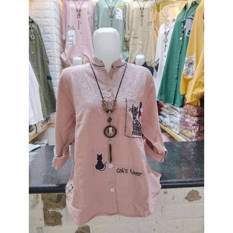 Atasan kemeja wanita katun linen import lubana