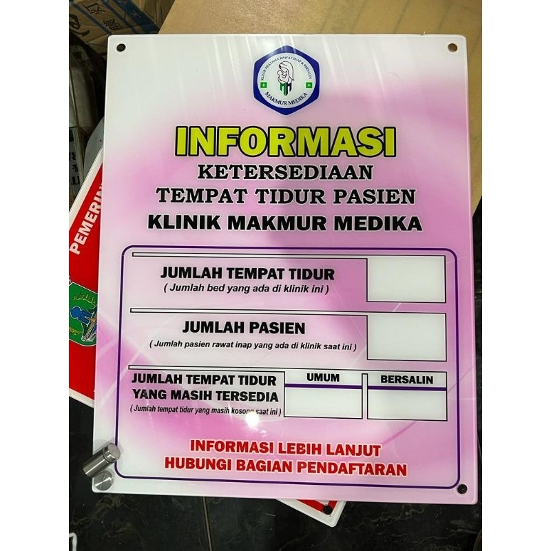 

papan informasi ruangan bed ruangan