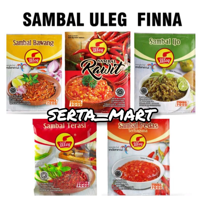 

Finna Sambal Uleg 10's x 18gr - Sambal Terasi / Ijo / Pedas / Rawit / Bawang