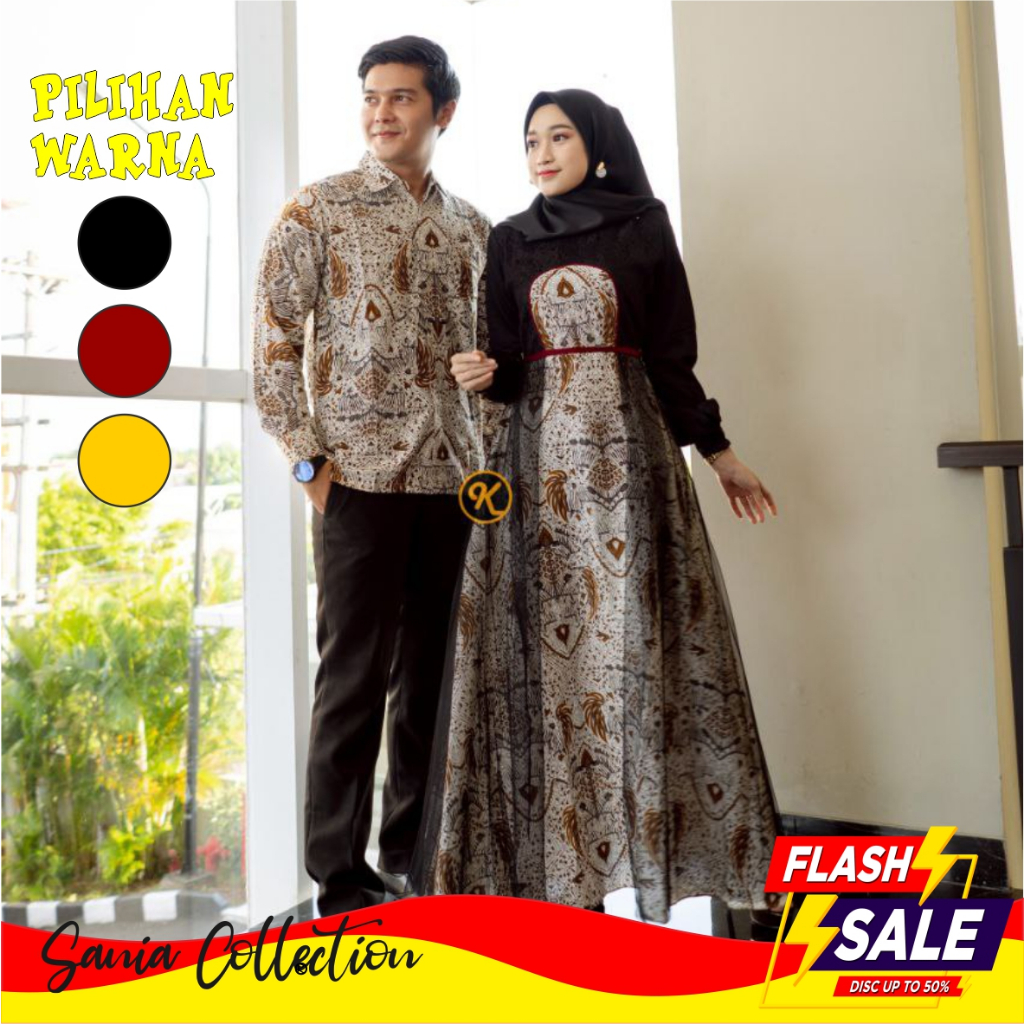 Baju Couple Pasangan Terbaru 2024 Batik Gamis Kebaya Kapel Keluarga Suami Istri Batik Kondangan