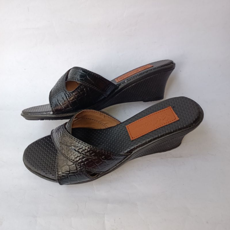 Sandal Silang Wedges/Wedges Cewek/Wedges Cewek Kulit Asli/Sandal Wedges Kulit/Wedges Kulit Wanita