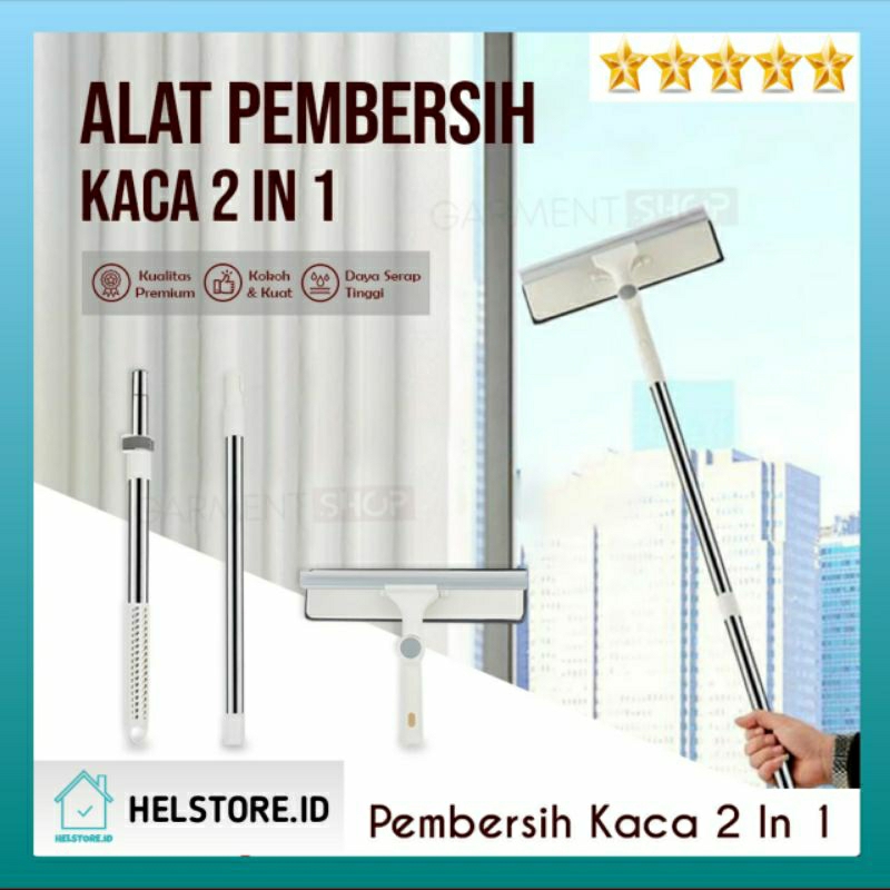 PEMBERSIH KACA 2 IN 1 GAGANG PANJANG / Alat Pembersih Kaca Jendela Gagang Panjang Wiper Teleskopik F