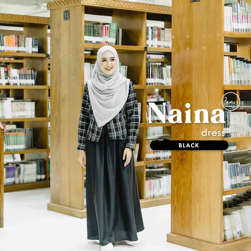 Gamis Naina Dress Model Inner Katun Toyobo Premium Outer Slit  Kerah Lebah