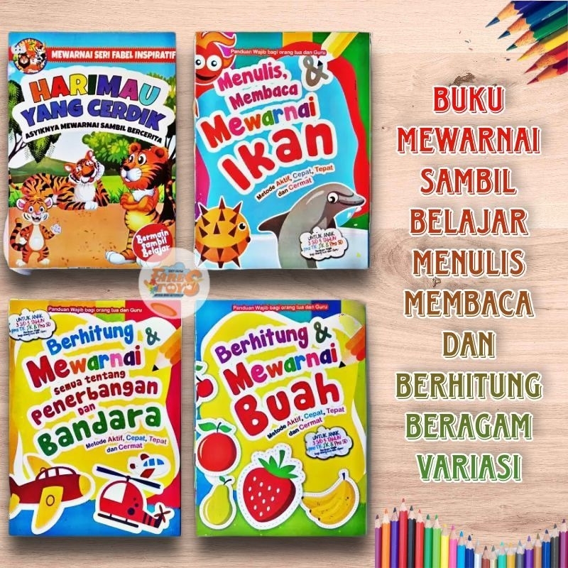 BUKU MEWARNAI, MEMBACA DAN BERHITUNG ANAK