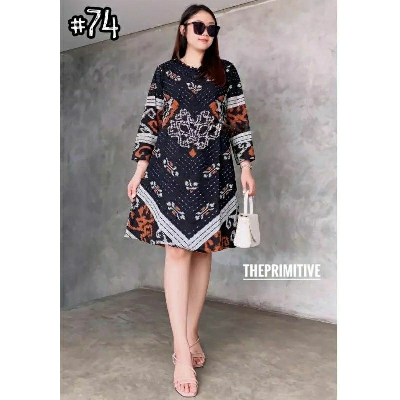 Dress tenun wanita modis motif tenun ntt atasan baju kerja wanita