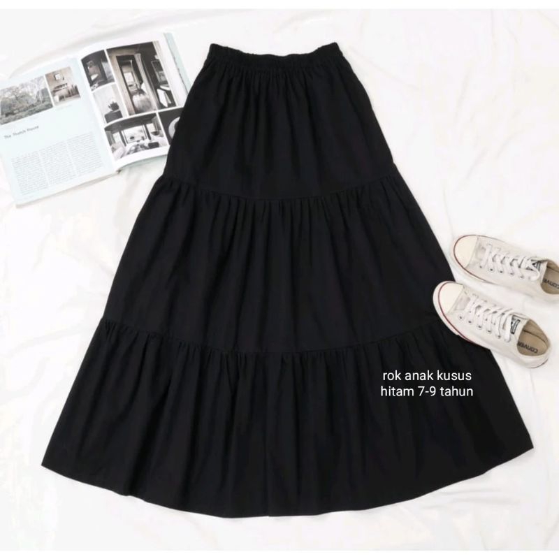 rok anak crinkle susun 4-9 tahun kusus hitam rok anak tanggung rok hitam/rok prisket anak