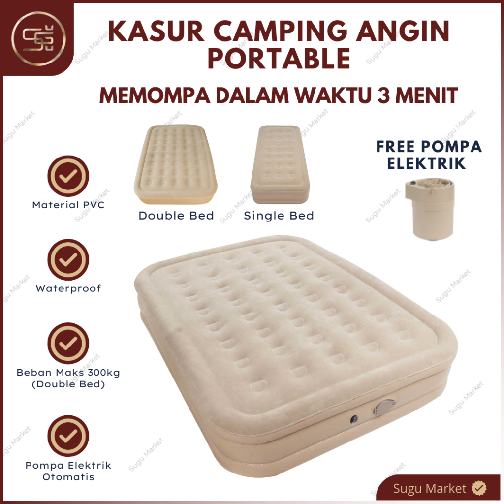 [ FREE POMPA ] KASUR CAMPING POMPA TIUP DOUBLE BED | KASUR CAMPING INFLATABLE | KASUR CAMPING DENGAN