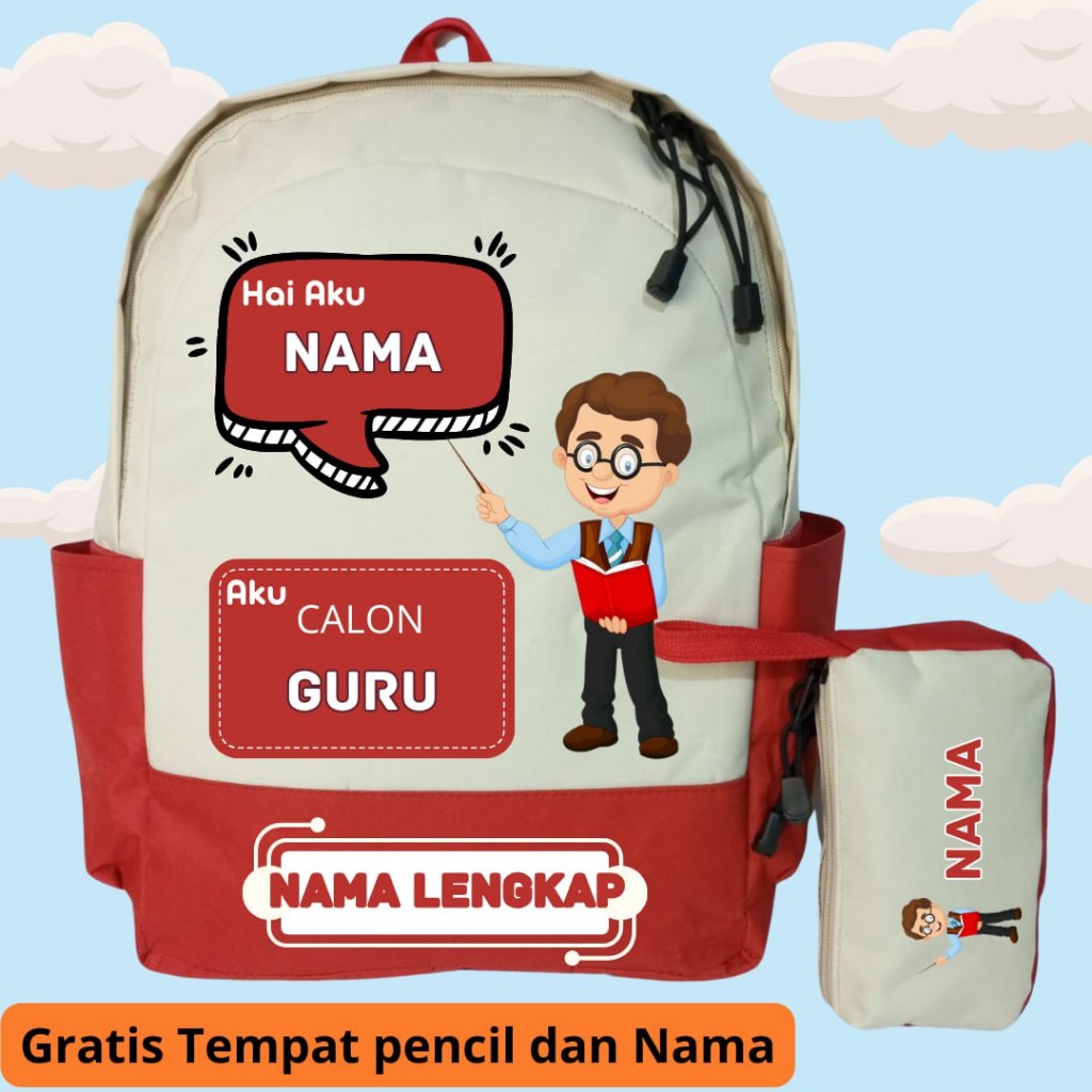 Kid'sQiu - Tas Sekolah Anak Tk SD - Custome Cita-Cita - Tas Cita-cita Guru laki-laki
