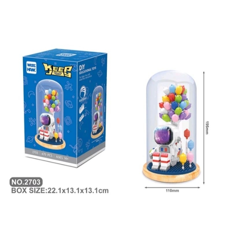 diy lego astronaut balloon up glass dome box balok block brick love gift