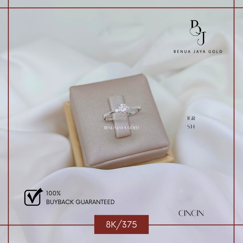 Cincin Solitaire Emas Putih 8K/375