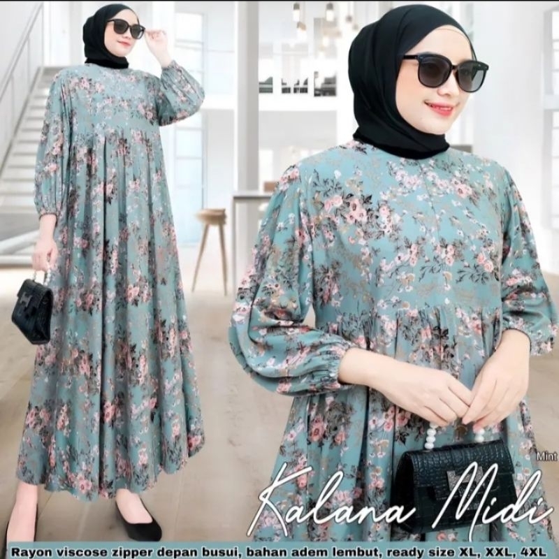 [PROMO1JAM KLIK JUDUL] KALANA Midi - Midi Dress Jumbo LD 110 120 130 140 150 PB 125 Rayon Big Size 5