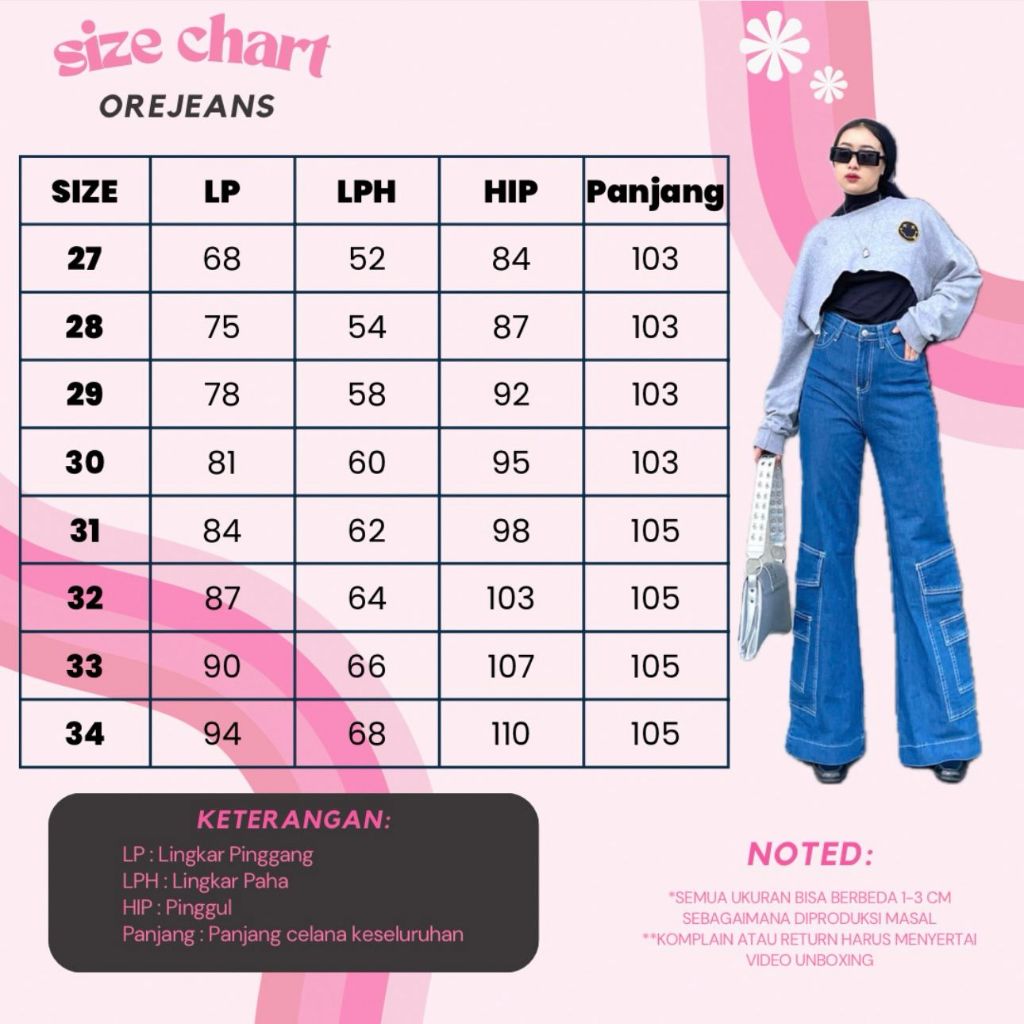 ORE - K22 Size 27-34 - Kulot Highwaist Jeans Wanita Premium - Celana Loose Cargo Denim Kekinian