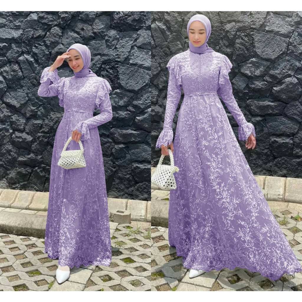 ISG√Gamis Busui Diana M-L-XL full brokat tile mutiara / Baju Gamis brokat / Gamis Kondangan Brokat /
