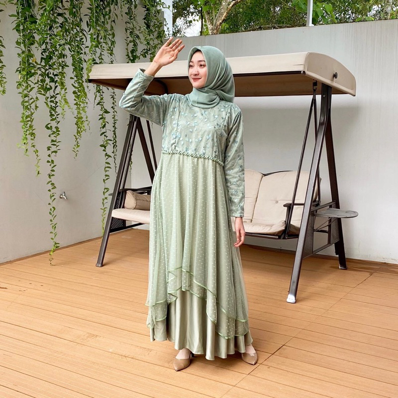 AUDRINA BUSANA | BELLE DRESS PREMIUM MATERIAL BROKAT KOMBINASI TULLE TUTU | MAXY GAMIS WANITA REMAJA