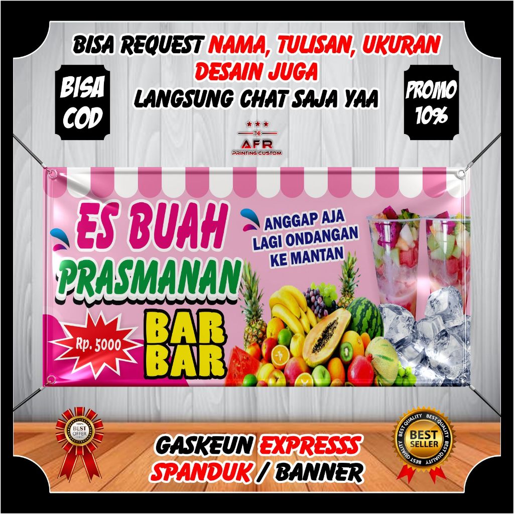 Spanduk Banner Es buah prasmanan spanduk custom jualan spanduk es buah viral ukuran 120 X 60
